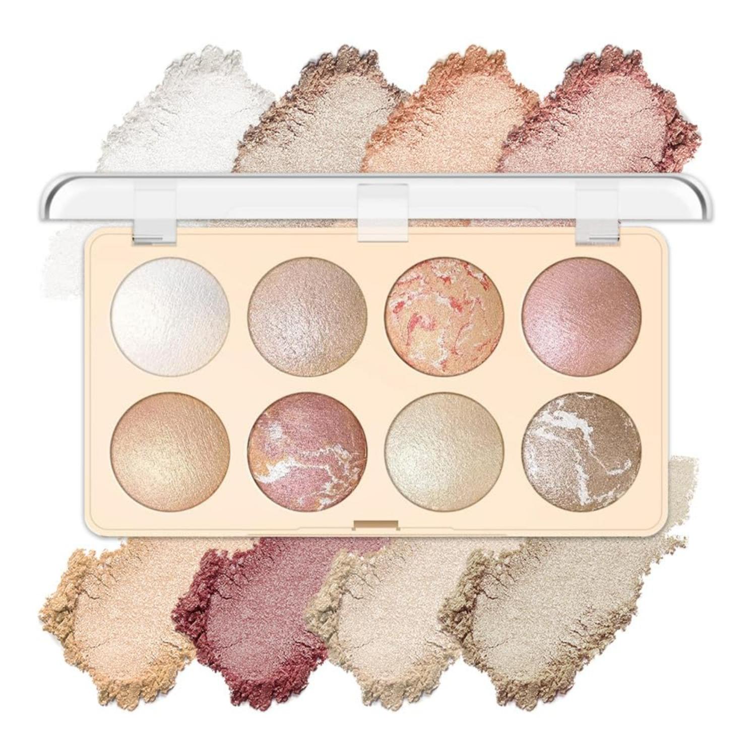8 Colors Nude Eyeshadow Palette,Gold Glitter Eye Shadow Blendable Cream Eyeshadow For Eye Highlighter Pink Makeup Shade Soft Powder,Long Lasting (#02) Y1