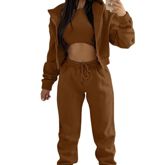 3 Piece Sweatsuits Set for Women Fleece Zip Up Hoodie Sweatshirt Tank Top Jogger Sweatpants Set Fall Casual Tracksuit Outfits