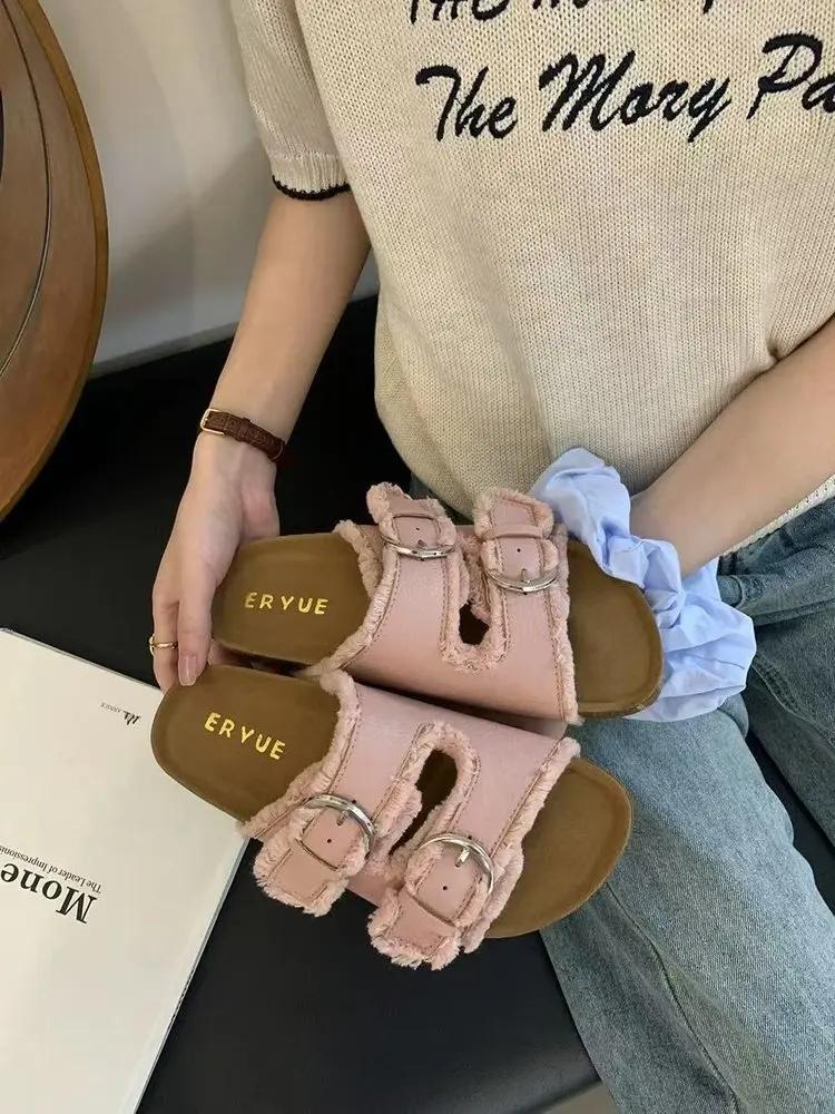 Französische Retro Gürtelschnalle Denim Hausschuhe Damen Quaste Lässige Flip Flops Damen Sommer Outdoor Urlaub Strandschuhe Damen Sanda