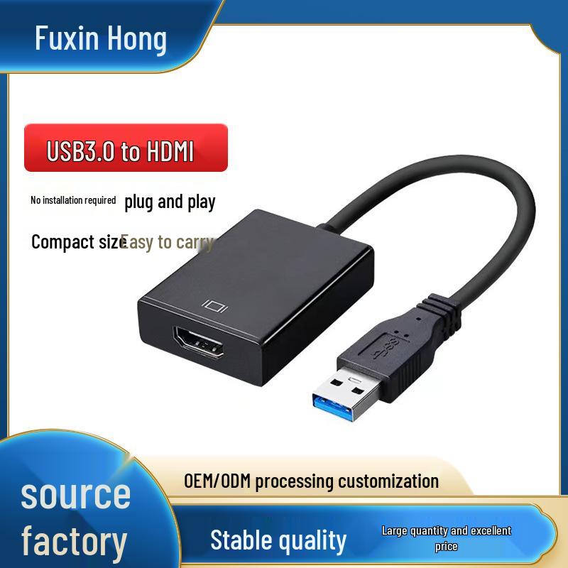

Кабель-конвертер USB 3.0 в HDMI 1080P HD, черный, не требует драйверов чёрный