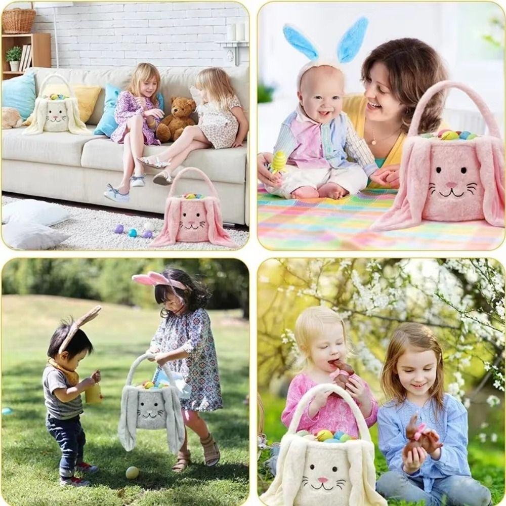 Large Capacity Bunny Storage Basket Portable Design Candy Basket Bunny Handbag Easter Celebration