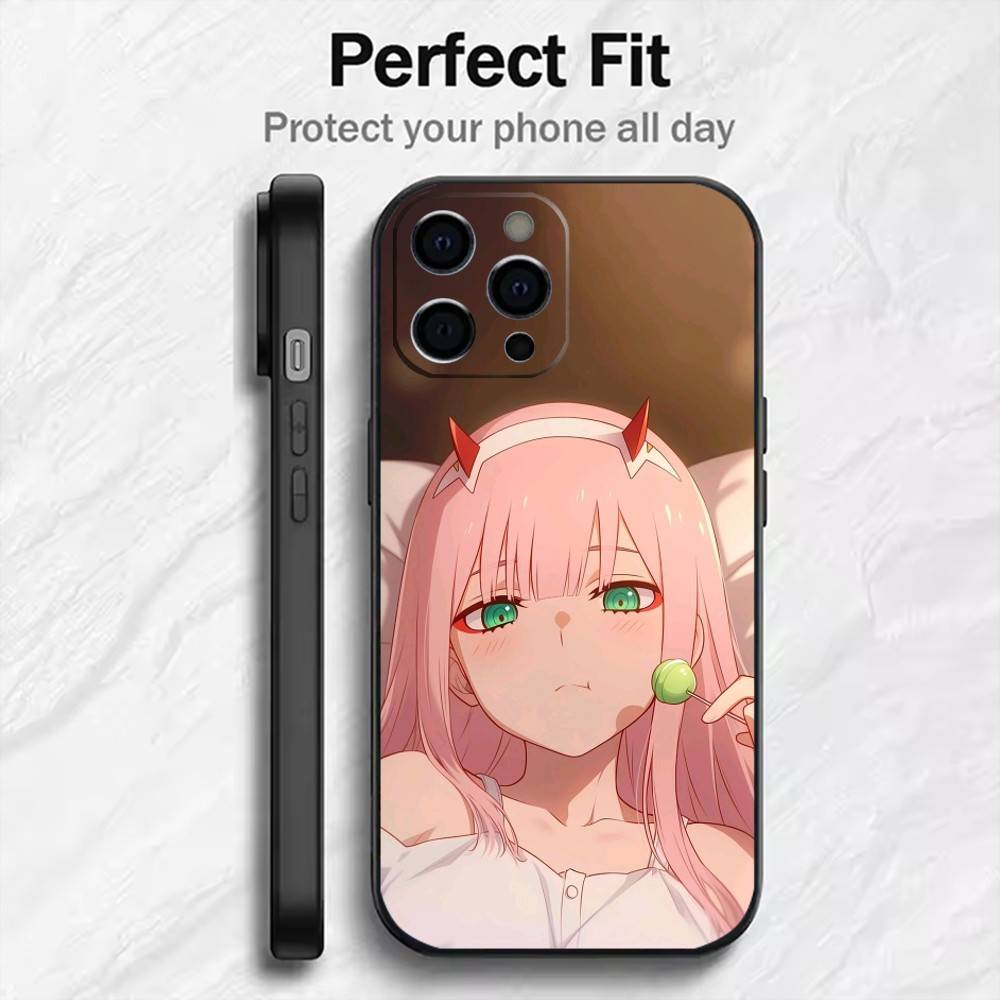 Anime ZERO TWO Phone Case For iPhone17,16,15,14,13,12 Plus,Max Soft Silicone Black Cover