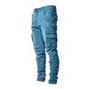 Men's Jeans Solid Color Stretch Multi Pocket Skinny Pants Slim Fit Denim Pants