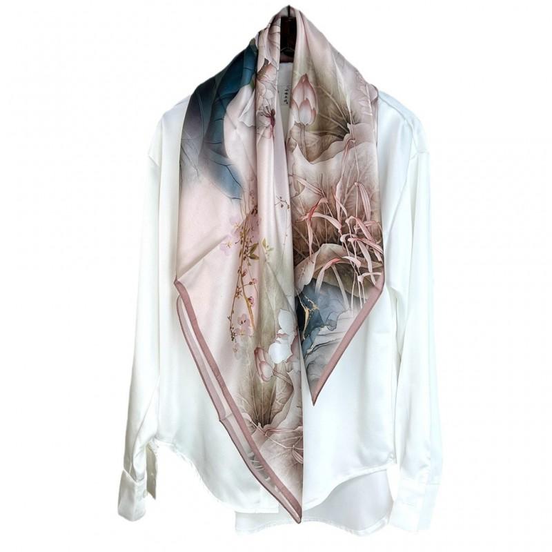 Womens Silk Scarf 90cm Square Vintage Elegant Versatile Satin Shawl