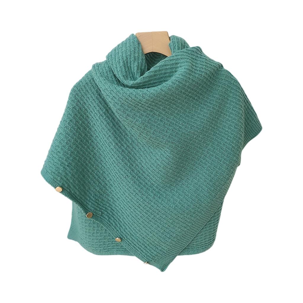 Ladies' Fashionable Knitted Shawl Cape With Buckle Yarn Plaid Scarf, Women's Versatile Warm Plain Weave Shawl