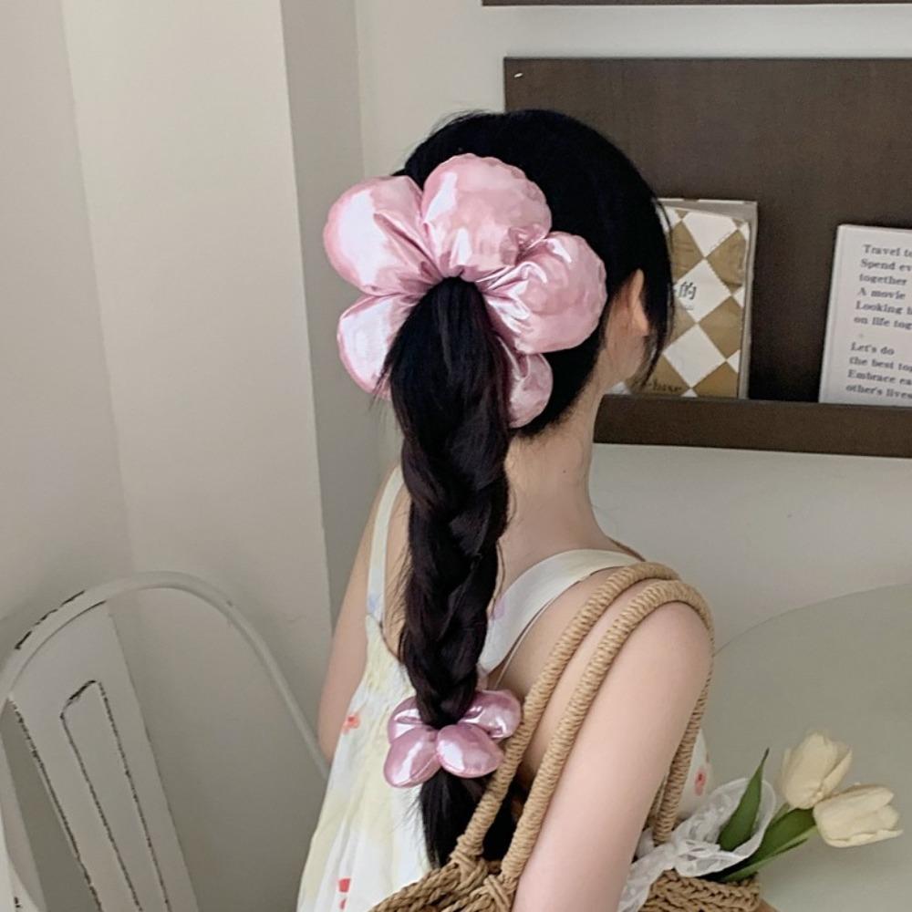 Exaggerated Large Satin Hair Scrunchies Flower Shape Exaggerated Hair Ring Women