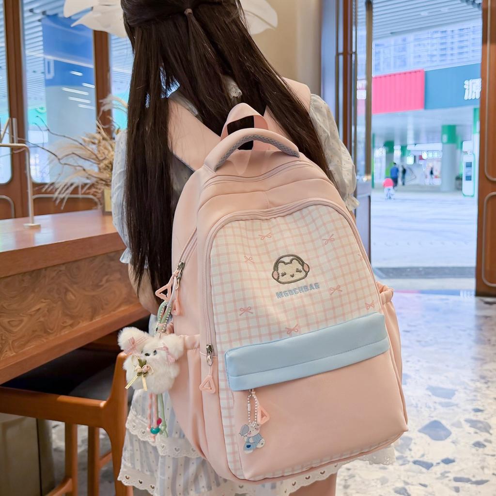 Schoolbag High School Backpack Female Cute Small Fresh Bag Sweet Large Capacity Japanese Plaid Schoolbag Female Niche Casual Backpack