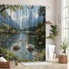 1pc Alpine Swan Shower Curtain - Serene Swan Lake Mountain Landscape with Wildflowers & Butterflies, Durable Polyester Fabric, M