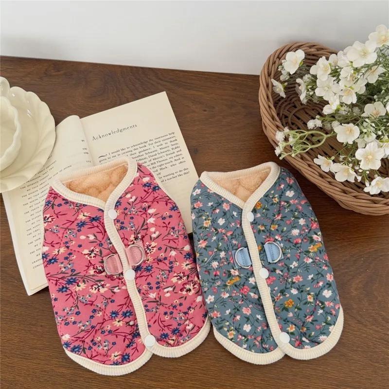 Chihuahua Dachshund Plush Dog Vests Overalls for Dogs Cats Winter Dog Clothes Fashion Floral Puppy Coat Pet Warm Jacket