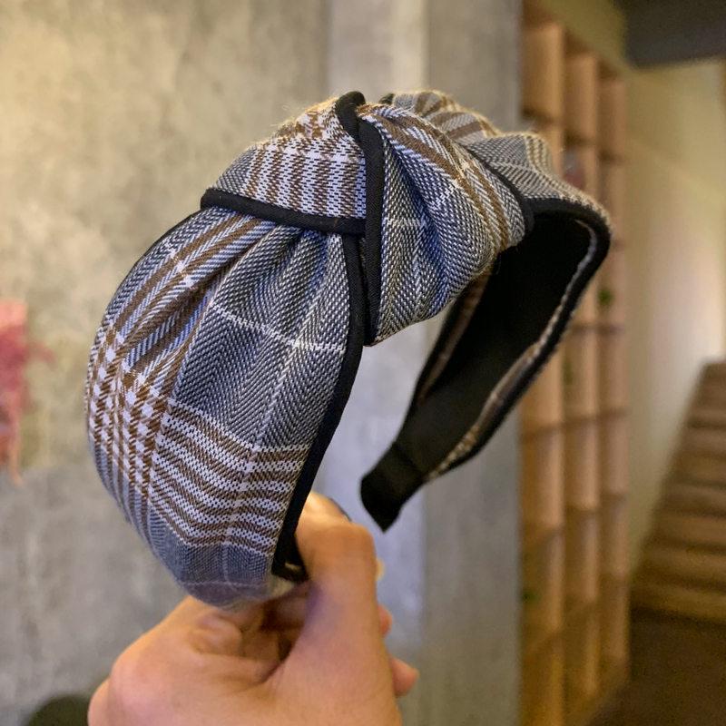 Korea Plaid Stripe Knot Headbands For Women High Quality Houndstooth Fabric Classic Wide Headband Girls Knotted Hair Accessories