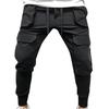 Sporty Men Solid Color Drawstring Multi-pockets Cargo Pants Ankle Tie Trousers