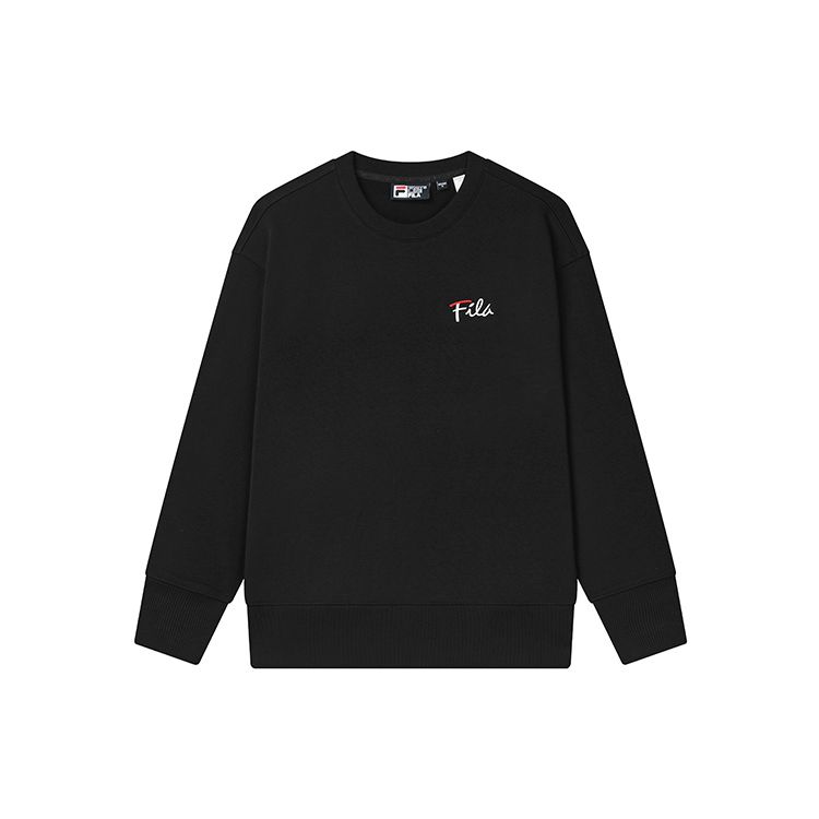 

FILA сплошной цвет буквенный логотип вышитый повседневный свитшот с круглым вырезом и длинными рукавами топы унисекс черный F11U248201F-BK