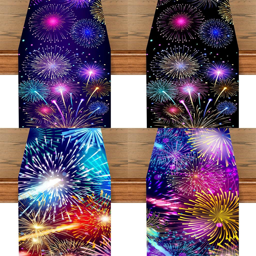 New Year Fireworks Table Flag Navidad Natal Noel Kitchen Table Runner Merry Christmas Decorations For Home 2025 New Year 2025