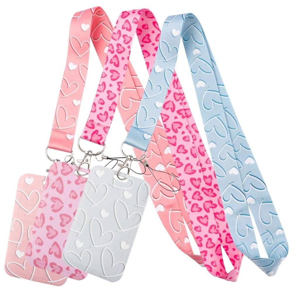 Keyring Accessories Minimalist Style Heart Credential Holder Heart Pink Key Lanyards Protective Case Students Supplies