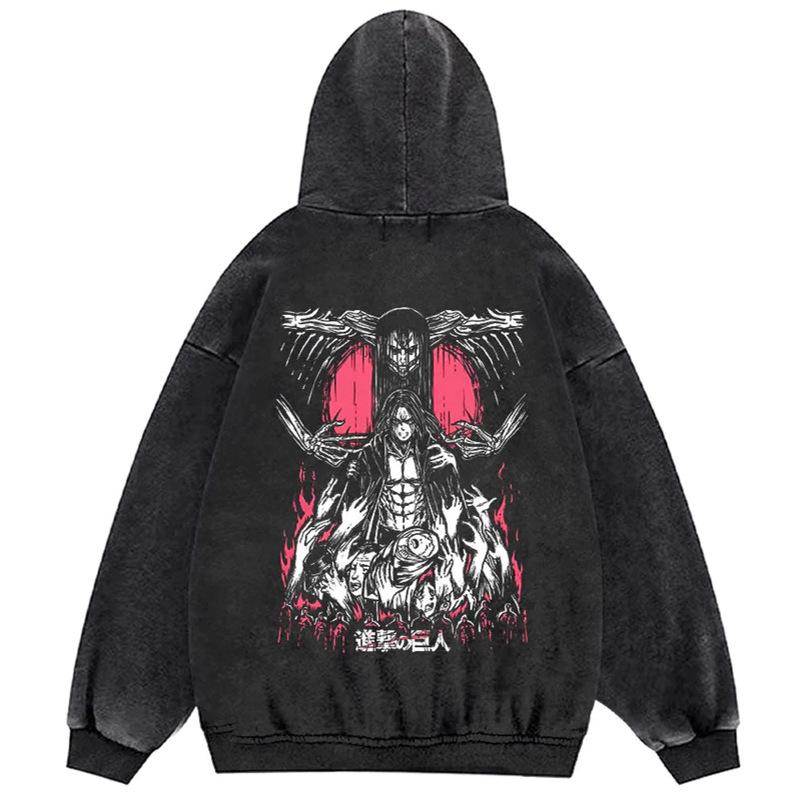 Oversized Vintage Wash Hoodie - Japanese Minimalist Cartoon Anime Style