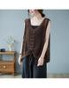 Uroi Mesh Knit Summer Tank Loose Free Size Women's Vest, V-Neck, Drawstring, Fringe, See-Through Top, Fit, Oversized, Coffee,