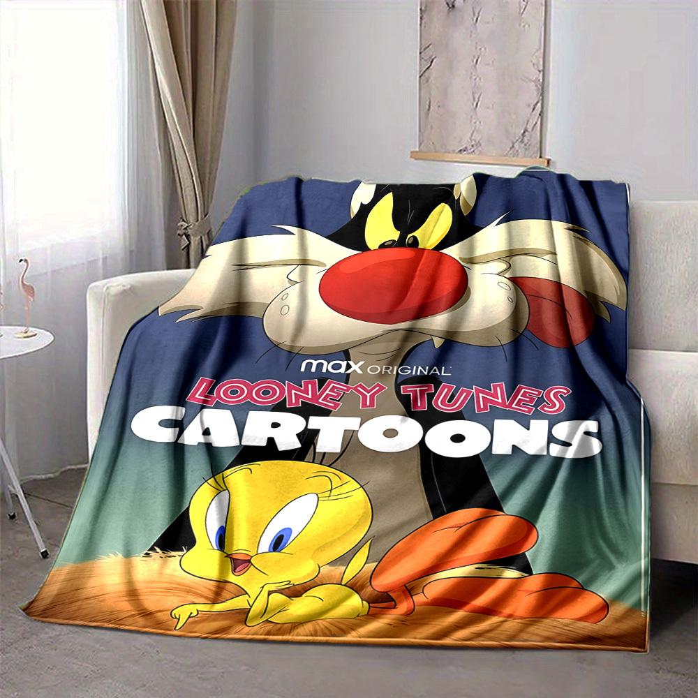 

1pc Looney Tunes Cartoon Character Flannel Throw Blanket - Lightweight Soft Warm All-Season Blanket for Sofa, Bed, Travel, Camping L1029165 80x120cm