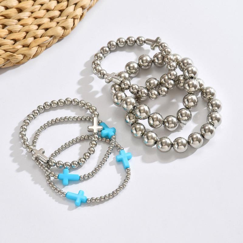 Silver Beaded Bracelet Jewelry Fashion Versatile Women's Personality Simple Color Cross Jewelry