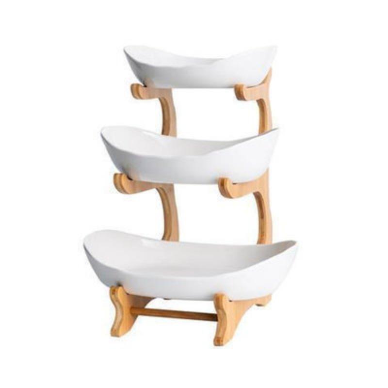 Multi-layer Fruits Vegetables Fruits Bamboo and Wood Best Rack Ceramic Creative Design Double-layer Snacks Snacks Home Use Living Room Dry Storage