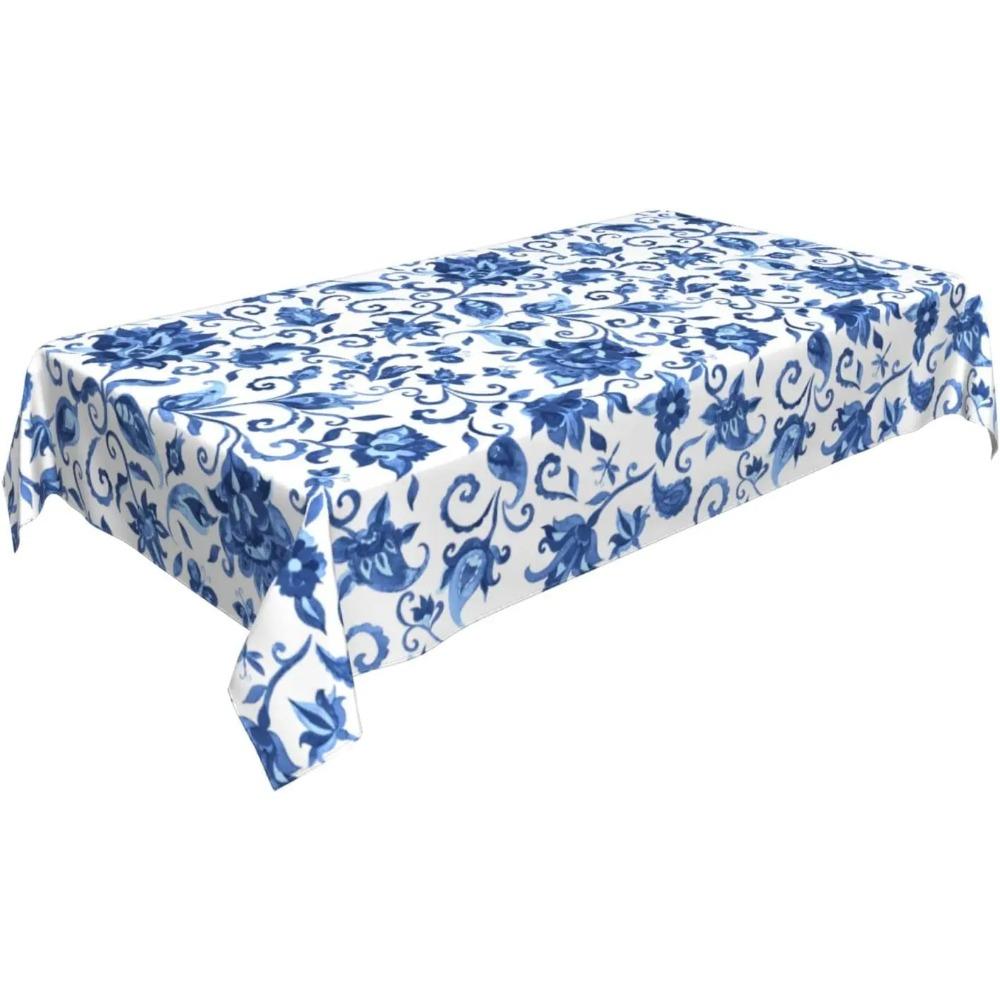 Blaues Florales Rechteck Wasserdichte Tischdecke Geeignet Für Café Restaurant Tischdecke Picknickdecke Party Tischdecke