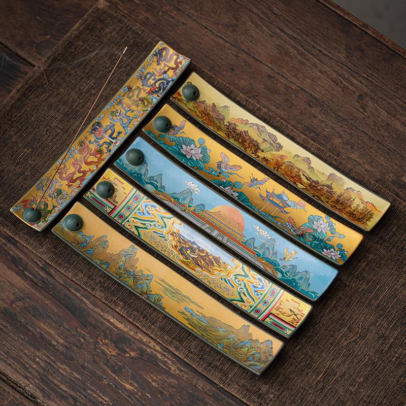 Enamel Incense Holder Chinese Style Ceramic Incense Burner Antique Home Decor Blue Cloisonne Incense Sticks