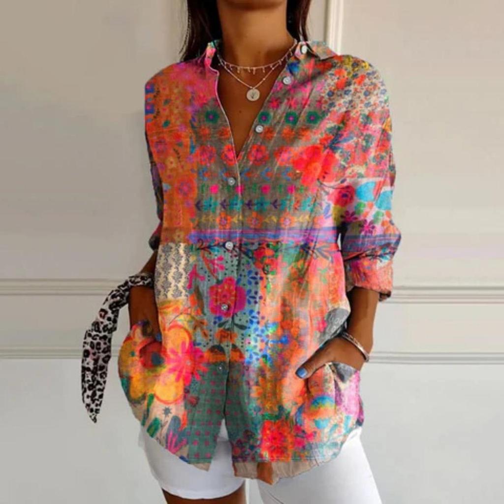 Ladies, Casual, Long Sleeved, Button Up Shirt, Floral Print, Machine Washable, Casual, Loose Fit