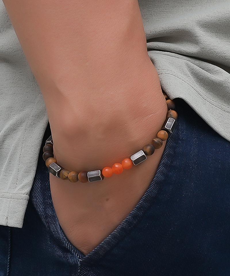 Blancier Amber Flame Bm257B1214 Tiger Eye Natural Gemstone Men'S Bracelet