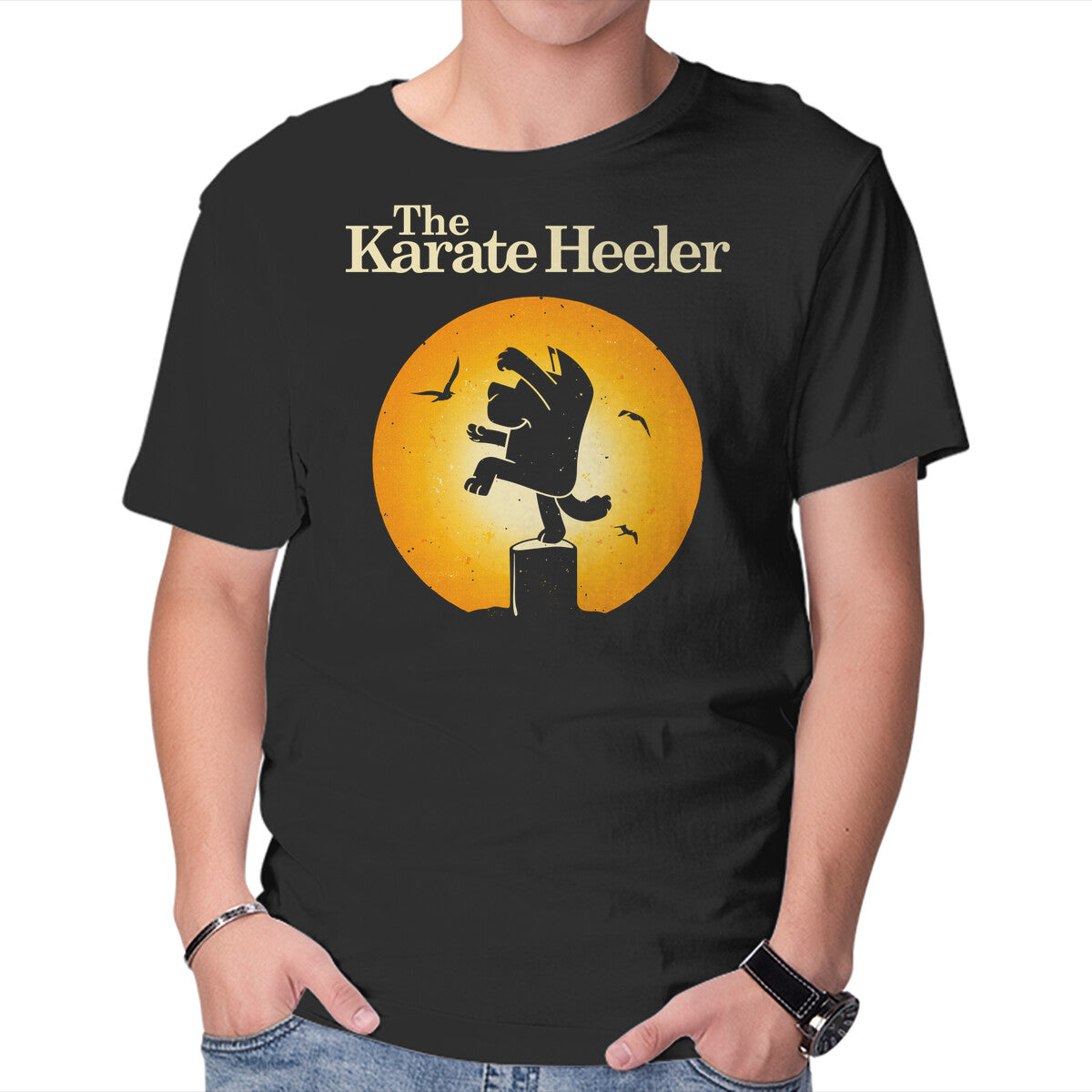Unisex Crew Neck T-Shirt The Karate Heeler Graphic Short Sleeve Casual Tee S