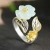 Adjustable Open Ring With Plum Blossom Motif Gold Plated Copper Vintage Boho Womens Fashion Jewelry
