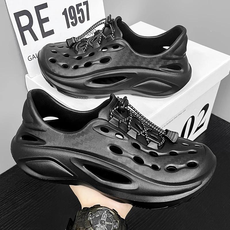 Men's Sandals 2025 Summer New Personalized Fashion Sports Leisure Perforated Shoes High Quality EVA Anti Slip Beach Shoes Male