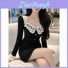 Pure Desire Lace Patchwork Dress For Spring Women Slim Fit Knitted Fabric