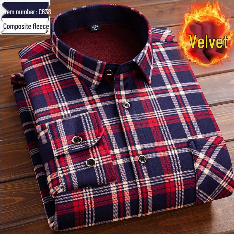 Men's Retro Plaid Fleece-lined Winter Shirt - Thick, Warm, Long-sleeved Casual Top for Middle-aged and Elderly