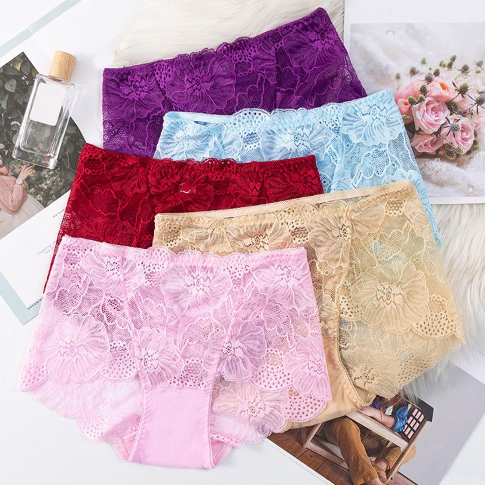 4PCS Mesh Transparent Seamless Lace Briefs Underpants Women Underwear Lace Flower Panties  Female