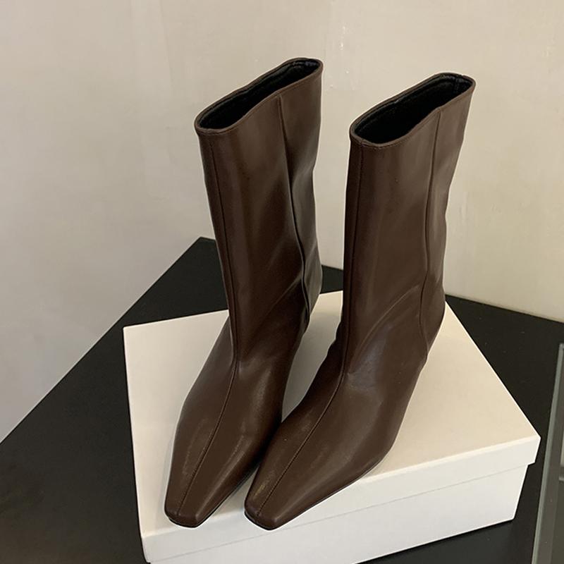 Fashion Liyke 2025 Autumn Winter Soft Cozy Leather Pointed Toe Ankle Boots For Women Wedge High Heels Chelsea Shoes Short Booties Mujer