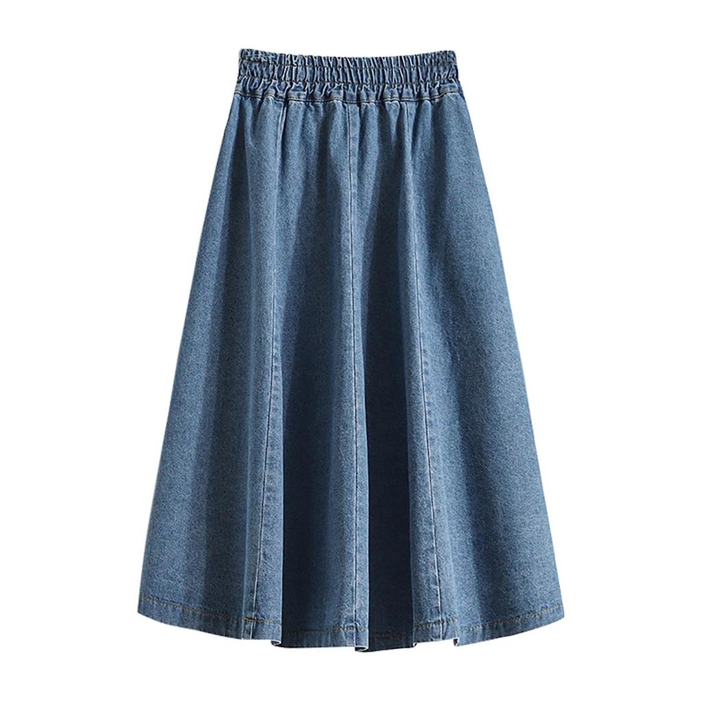 Women's Loose Medium Length Denim Skirt Casual High Waist Skirt