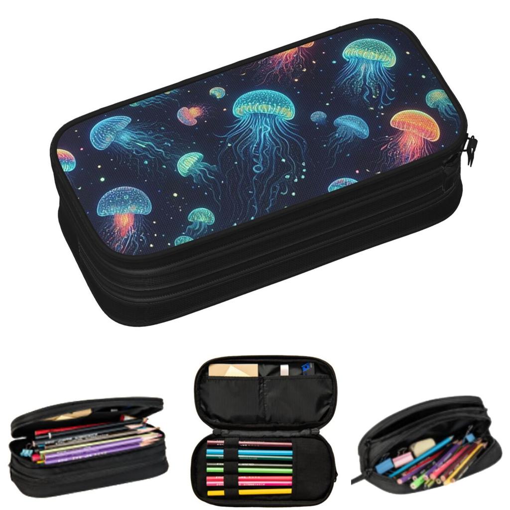 Bioluminescent Deep Sea Creatures Jellyfish Pencil Cases for Students Gifts Pen Box Pencil Bag Big Capacity Pencil Pouch