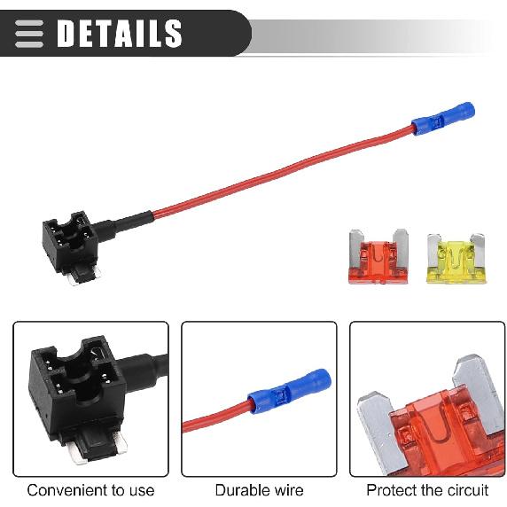 Motoforti Universal Add a Circuit 12V Low Profile Mini Fuse Tap Holder Adapter with 2pcs 10A 20A APS Blade Type Fuse, Plastic, Blue, 1 Set