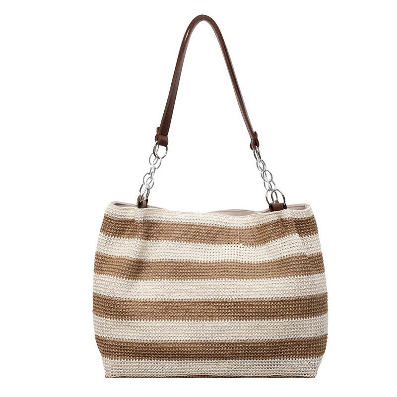 Shoulder Bag Women's Striped Contrast Color Tote Bag Woven Tote Bag Large Capacity Straw Woven Bag