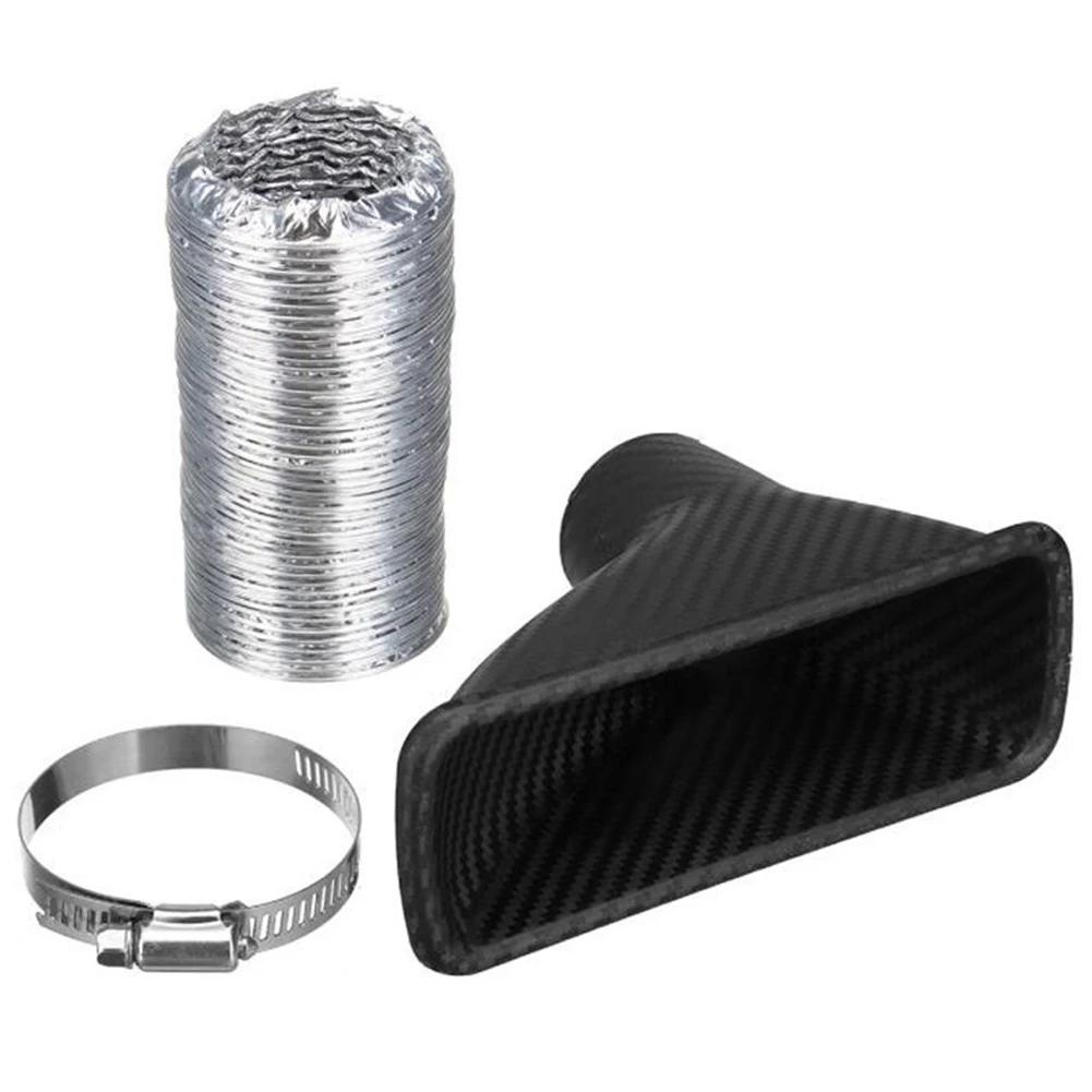 1pcs Universal Car Front Bumper Admission Air Turbo Air Intake Pipe Kit ABS Turbine Inlet Kit Pipe Air Funnel Carbon Fiber Look