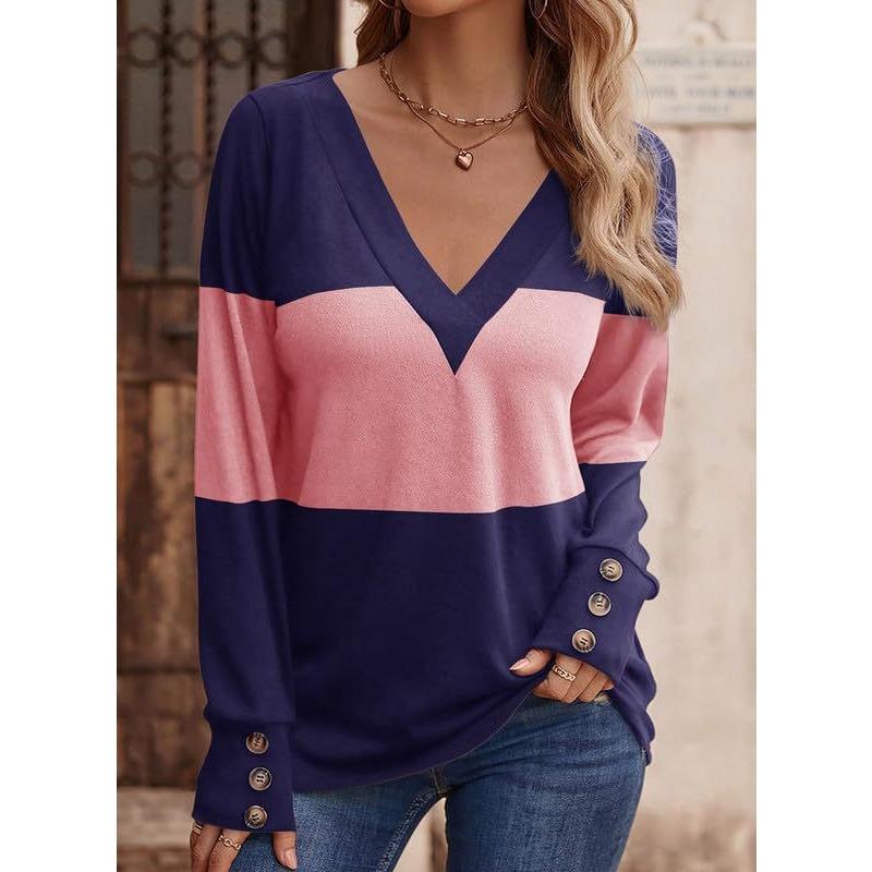 JPNTKY Women's Fashion Casual Long Sleeve V Neck Blouses & Shirts