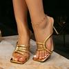 Women's high-heeled sandals, gold high-heeled women's shoes, stiletto high-heeled fashion party, party party, square-toed sandals