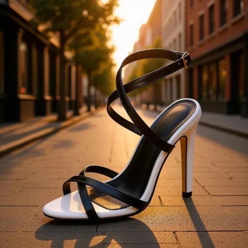 Pesstwei Summer Sexy High Heels Sandals Women's Fashion Cross Strap Open Toed Sandals Wedding Party Stripper Pumps Shoes