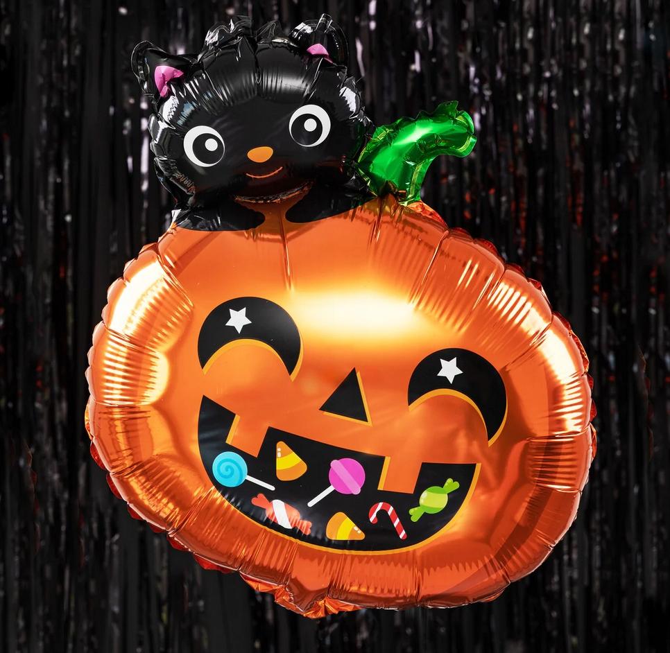 Pumpkin Foil Balloon with Halloween Cat 65