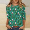 Women's Fashionable Casual Three Quarter Sleeve Christmas Printed Round Neck Top