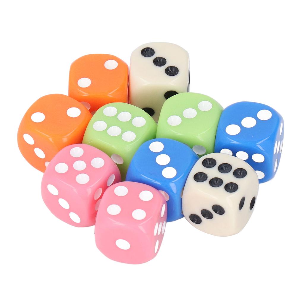 30PCS Colored Dice Set Plastic 6 Sided Standard Game Dice for Kids Classroom Math Learning White Blue Orange Pink Green