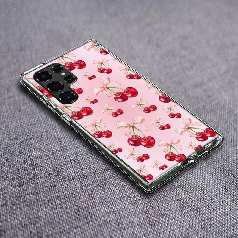Cherry Bow Phone Case For Samsung Galaxy S24 S23 S21 S20 FE S22 S26 Ultra S25 Edge S10 Plus Cover Clear TPU Capa Shell Coque Sho