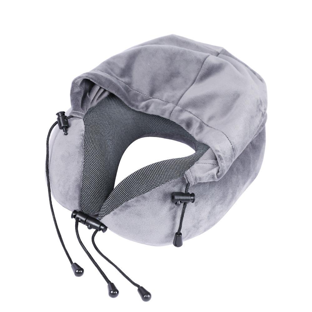 Washable Cover U-shaped Neck Pillow Removable Cover Neck Pillow with Cap Car Neck Support серый