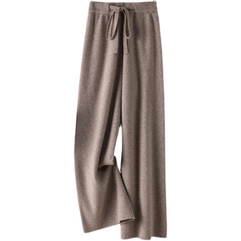 

Трикотажные брюки широкого кроя с высокой талией для женщин - повседневные брюки осень 2024 Large хаки