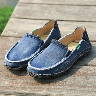 Chaussures d'extérieur décontractées en toile denim pour hommes, Mocassins de créateur de style tendance, Baskets respirantes pour hommes à enfiler, Chaussures vulcanisées pour hommes