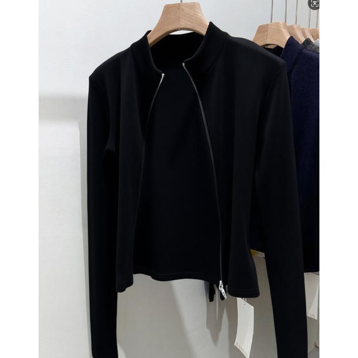 2025 Spring/Autumn Women's Slim Fit, High Elastic Stand Collar T-Shirt